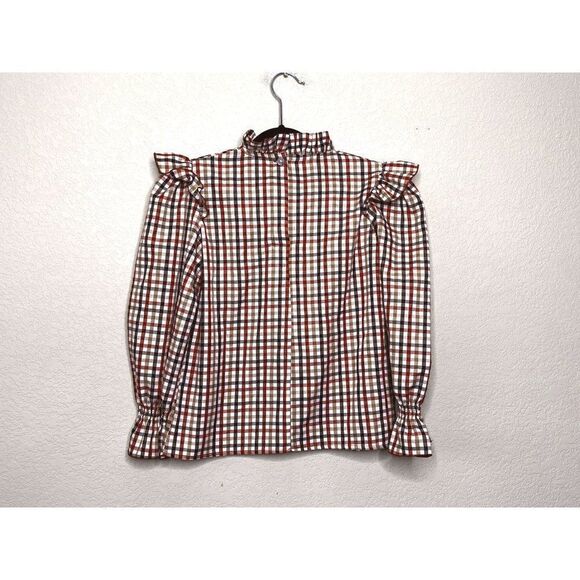 Mi Pequeña Tribu Red Checked Plaid Ruffle Long Sleeve Top Size 10 - Picture 5 of 7